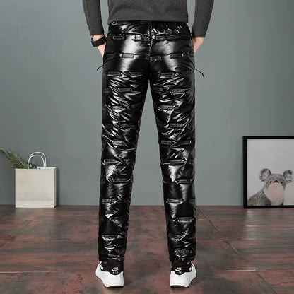 2022 New Men Winter down Pants Thick Warm Sweatpants Mens Casual Shiny Trousers Outdoor Windproof Waterproof Cotton Male Pants
