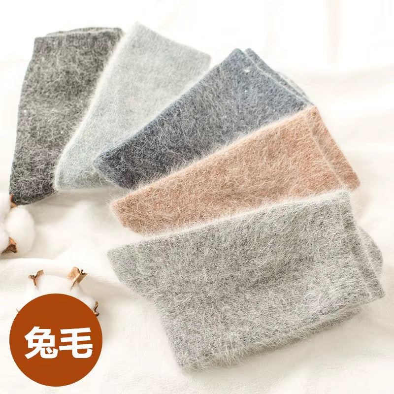 Pure Color Warm Winter Socks Angora Rabbit Hair Female Thickening Wool Socks Cotton Socks Rabbit Wool Socks Winter