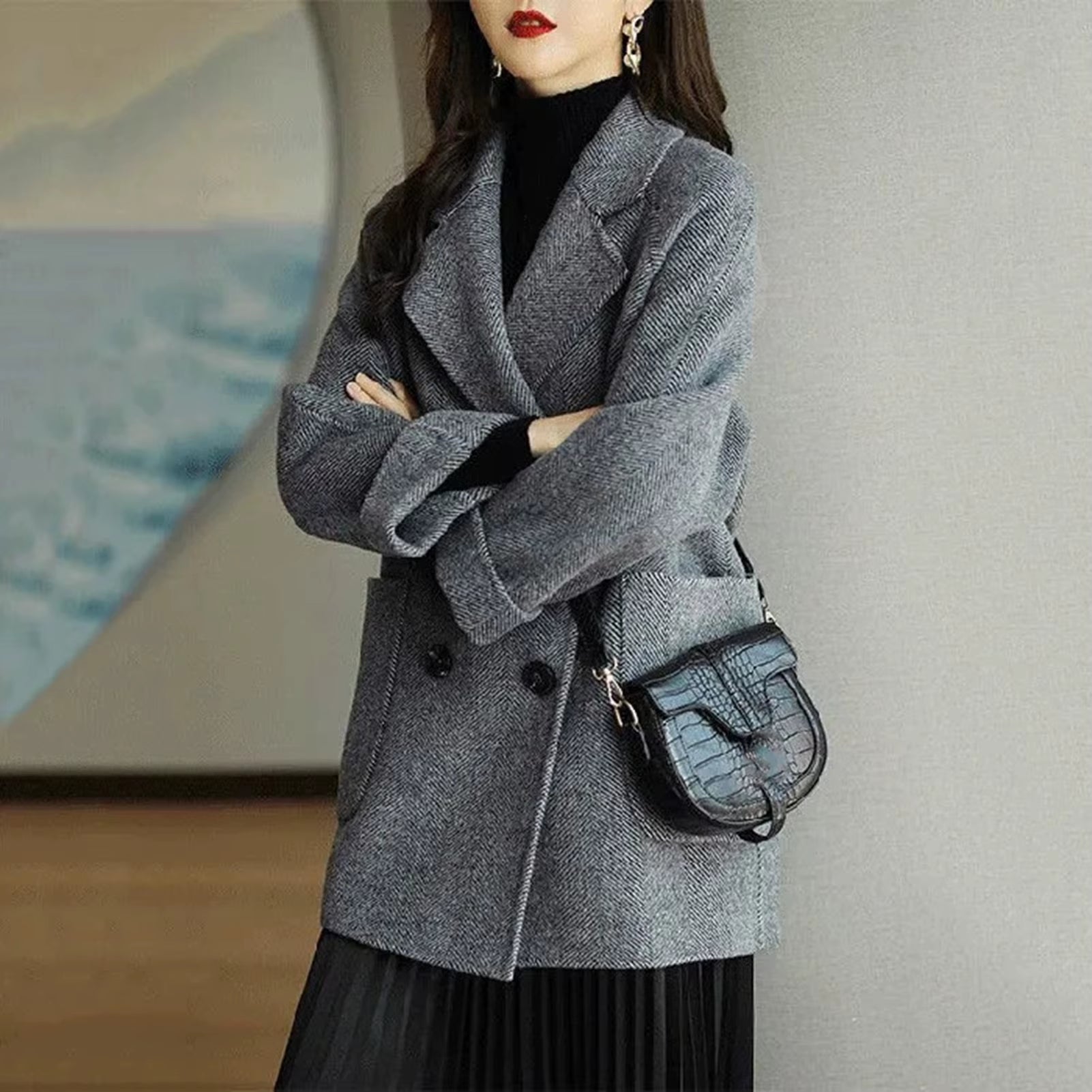 HOT!! Autumn Winter Women Coat Slim Fits Cardigan Warm Thicken Woolen Coat Woolen Jacket Women Mid Length Coat Overcoat