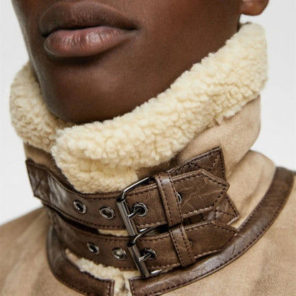 Warm Winter High-Quality Lapel Suede Cashmere Piping Double-Sided Motorcycle Punk Warm Winter Leather Jacket for Men Warm Winte