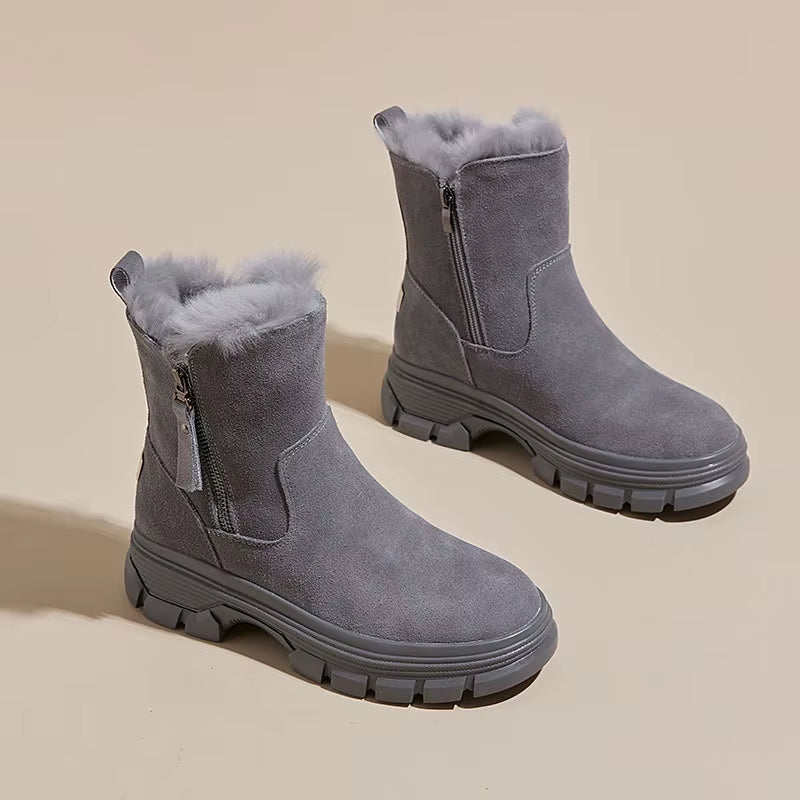 New 2025 Women Winter Boots Thicken Fur Snow Boots Women'S Leather Shoes Soft High Top Winter Shoes Ladies Non-Slip Boots