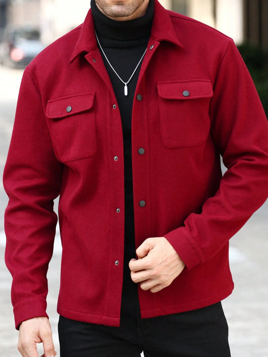 Manfinity Homme Men'S Solid Color Casual Hat, Minimalist & Fashionable for Daily Wear Red Men Jacket Men Solid Color Jacket Man Clothes Red, Men Red Jacket, Men Shacket, Jacket for Man, for Fall Winter