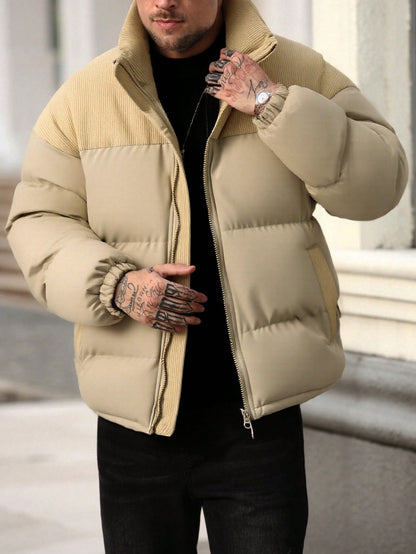 Manfinity Homme Men'S Solid Color Minimalist Everyday Long Sleeve Stand Collar Padded Coat Men Jacket Winter Jackets for Men Winter Clothes Cropped Men Jacket Mens Outerwear Streetwear Jacket Bubble Coat Men