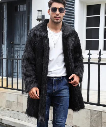 Men Faux Fox Fur Jacket Coat Winter Thick Fluffy Long Sleeve Warm Shaggy Outerwear Luxury Fur Long Jacket Bontjas Jackets Mens