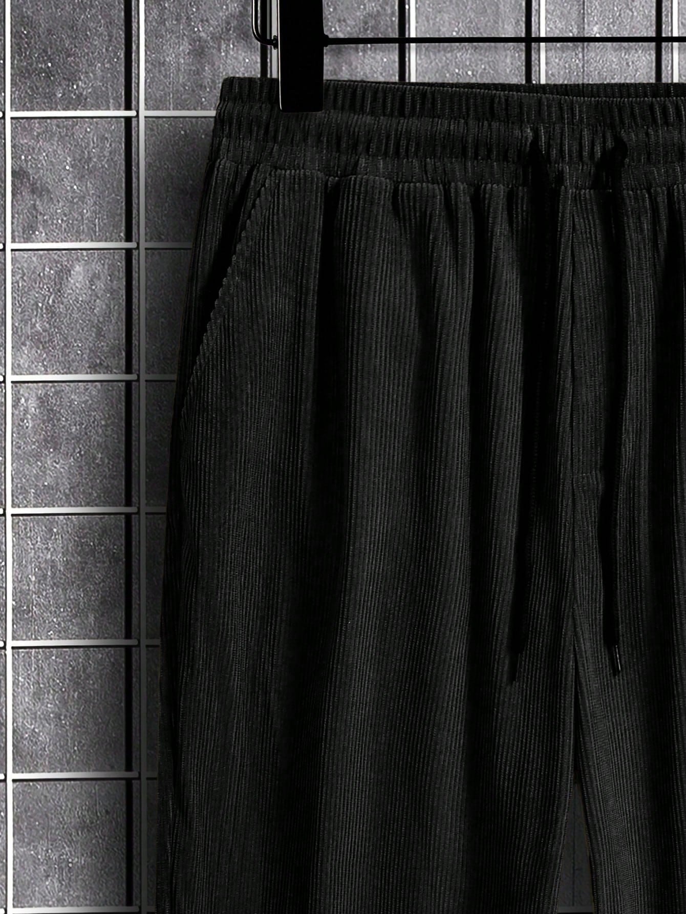Manfinity Ezcore Loose-Fit Men'S Corduroy Pants, Black Baggy Pants Men, Corduroy Pants Men, Men'S Baggy, Korean Pants Men, for Fall Winter
