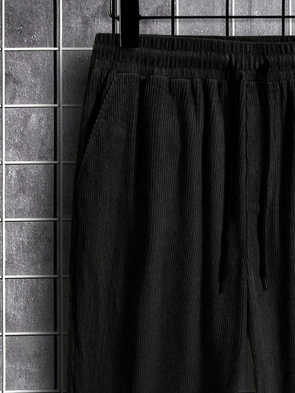 Manfinity Ezcore Loose-Fit Men'S Corduroy Pants, Black Baggy Pants Men, Corduroy Pants Men, Men'S Baggy, Korean Pants Men, for Fall Winter