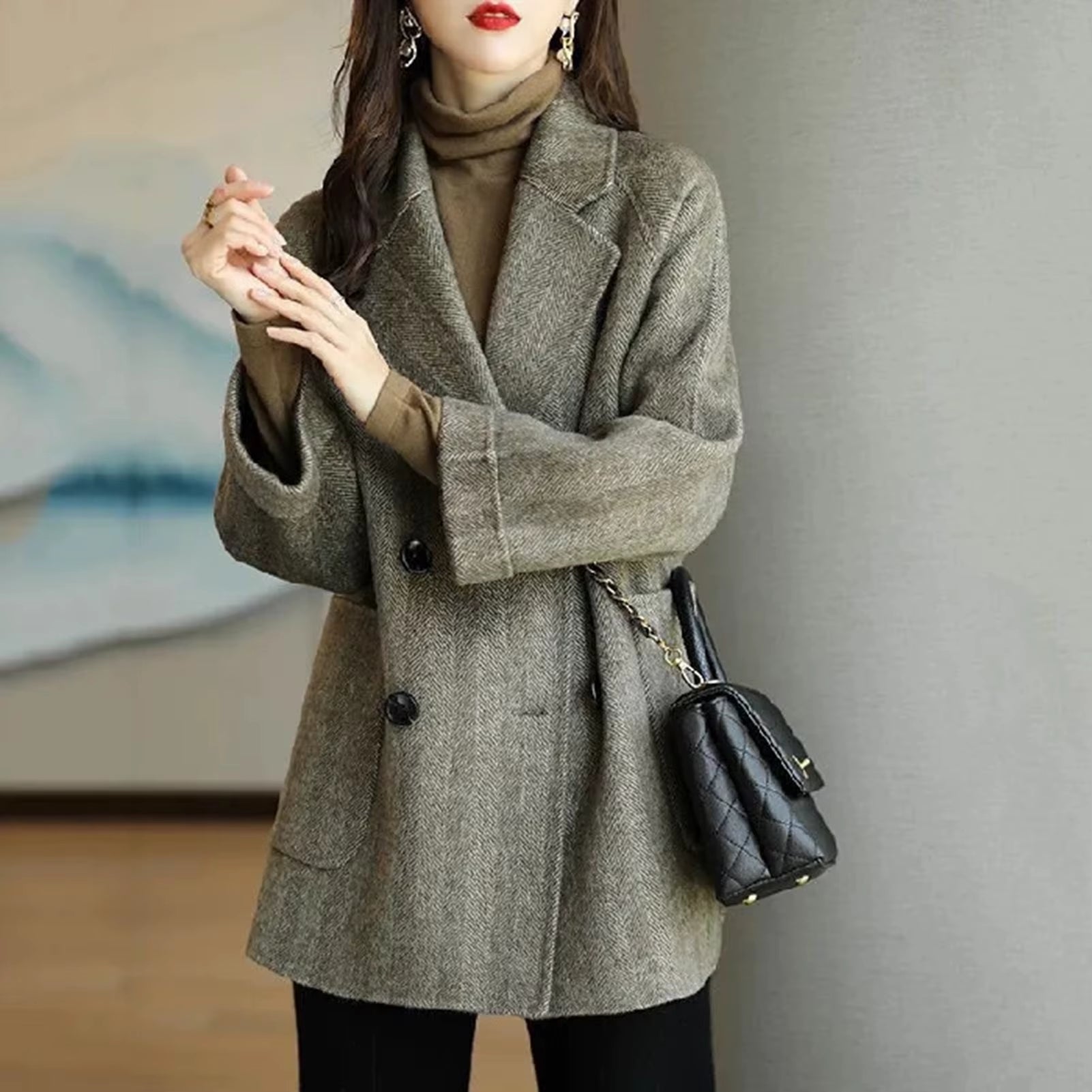 HOT!! Autumn Winter Women Coat Slim Fits Cardigan Warm Thicken Woolen Coat Woolen Jacket Women Mid Length Coat Overcoat