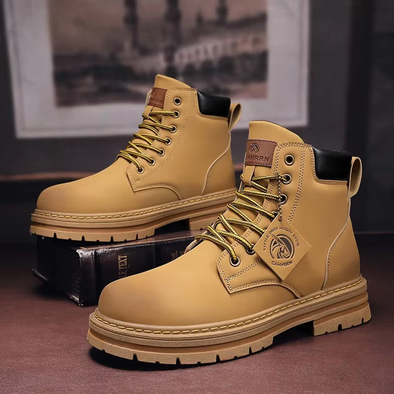 High Top Boots Men'S Leather Shoes Fashion Motorcycle Ankle Boots for Men Winter Boots Man Shoes Lace-Up Botas Hombre