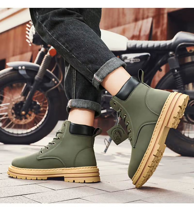 High Top Boots Men'S Leather Shoes Fashion Motorcycle Ankle Boots for Men Winter Boots Man Shoes Lace-Up Botas Hombre