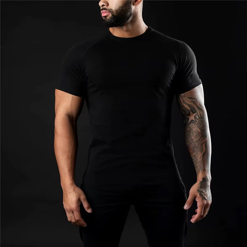 Cotton T-Shirt Summer Men'S Athleisure Workout Short Sleeve Muscle Fitness T-Shirt High Quality Men T-Shirt Gym Sport Shirt Tops