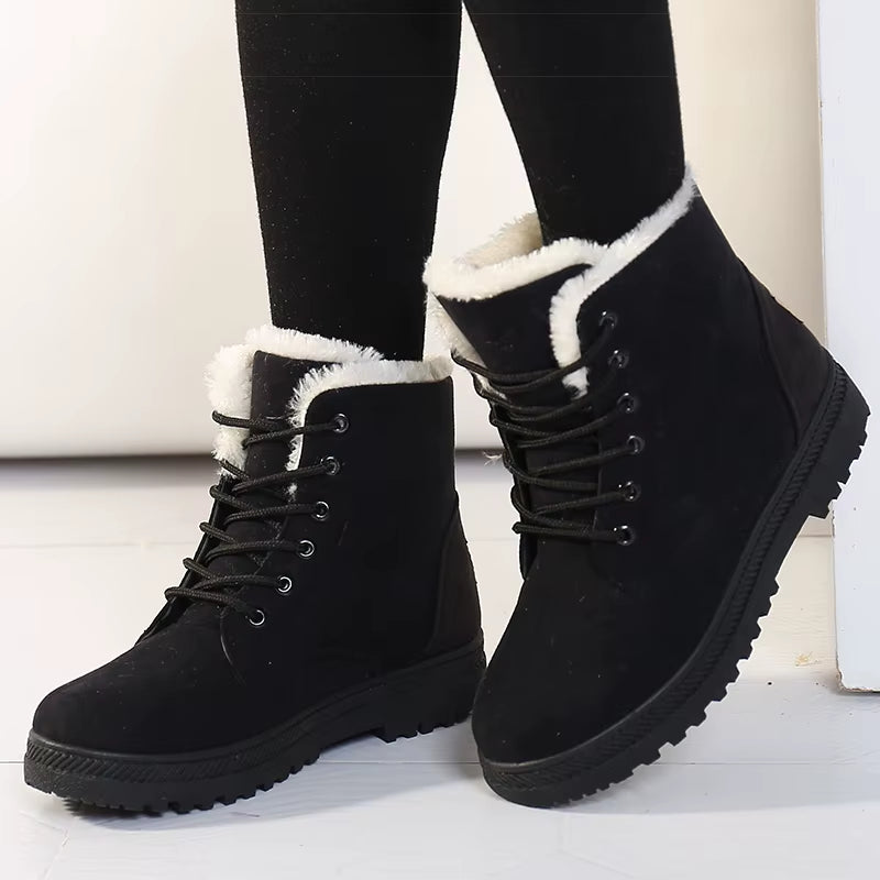 Women Boots Warm Fur Ankle Boots for Women Winter Boots Black Heels Snow Botas Mujer Elegant Woman Heeled Shoes Winter Shoes