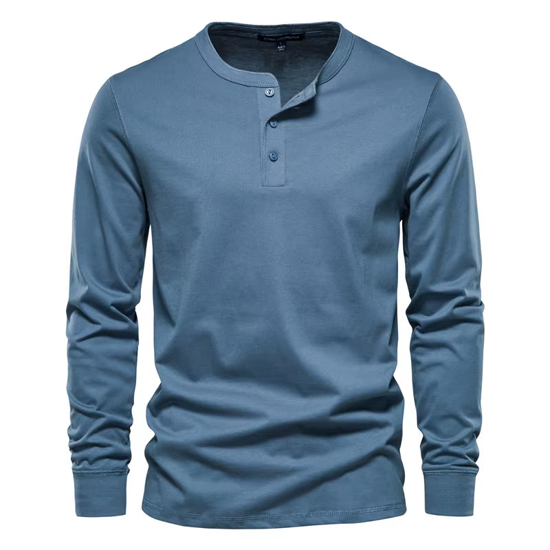 Henley Collar T Shirt Men Casual Solid Color Long Sleeve T Shirt for Men Autumn High Quality 100% Cotton Mens T Shirts