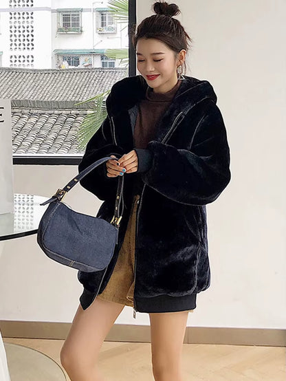 Lautaro-Oversized Faux Fur Jacket for Women, Fluffy, Warm, Soft, White, Long Sleeve, Black, Zip Up, Korean Hoodie, Winter