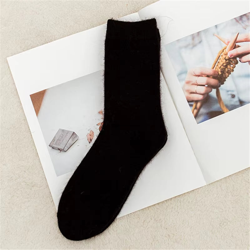 Pure Color Warm Winter Socks Angora Rabbit Hair Female Thickening Wool Socks Cotton Socks Rabbit Wool Socks Winter