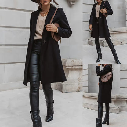 HOT SALES New Arrival Casual Women Autumn Winter Pocket Lapel Overcoat Button Warm Long Coat Jacket Khaki/Light Grey/Black/Beige