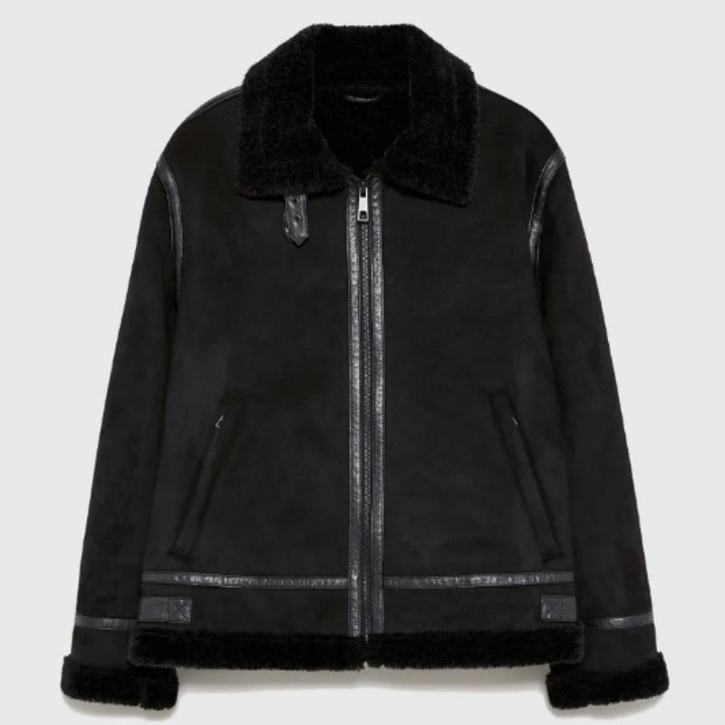 Warm Winter High-Quality Lapel Suede Cashmere Piping Double-Sided Motorcycle Punk Warm Winter Leather Jacket for Men Warm Winte