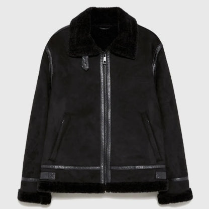 Warm Winter High-Quality Lapel Suede Cashmere Piping Double-Sided Motorcycle Punk Warm Winter Leather Jacket for Men Warm Winte