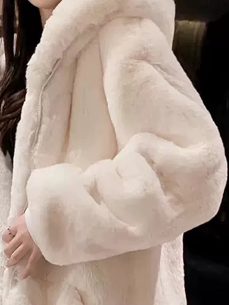 Lautaro-Oversized Faux Fur Jacket for Women, Fluffy, Warm, Soft, White, Long Sleeve, Black, Zip Up, Korean Hoodie, Winter