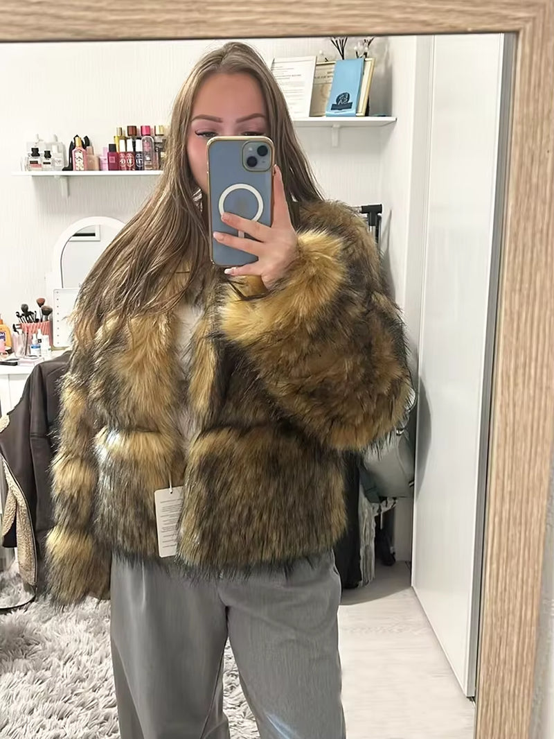 ZADORIN Woman Fashion Faux Raccoon Fur Coat Luxury Short Warm Fur Top Furry Jacket Women Winter Plush Fluffy Fur Coats for Woman