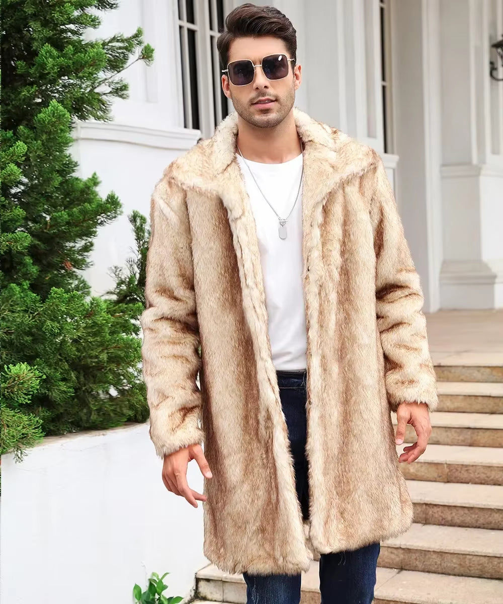 Men Faux Fox Fur Jacket Coat Winter Thick Fluffy Long Sleeve Warm Shaggy Outerwear Luxury Fur Long Jacket Bontjas Jackets Mens