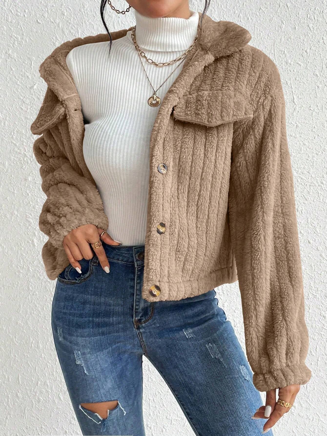 EMERY ROSE Flap Detail Flannel Jacket Fall Winter Cloth for Women