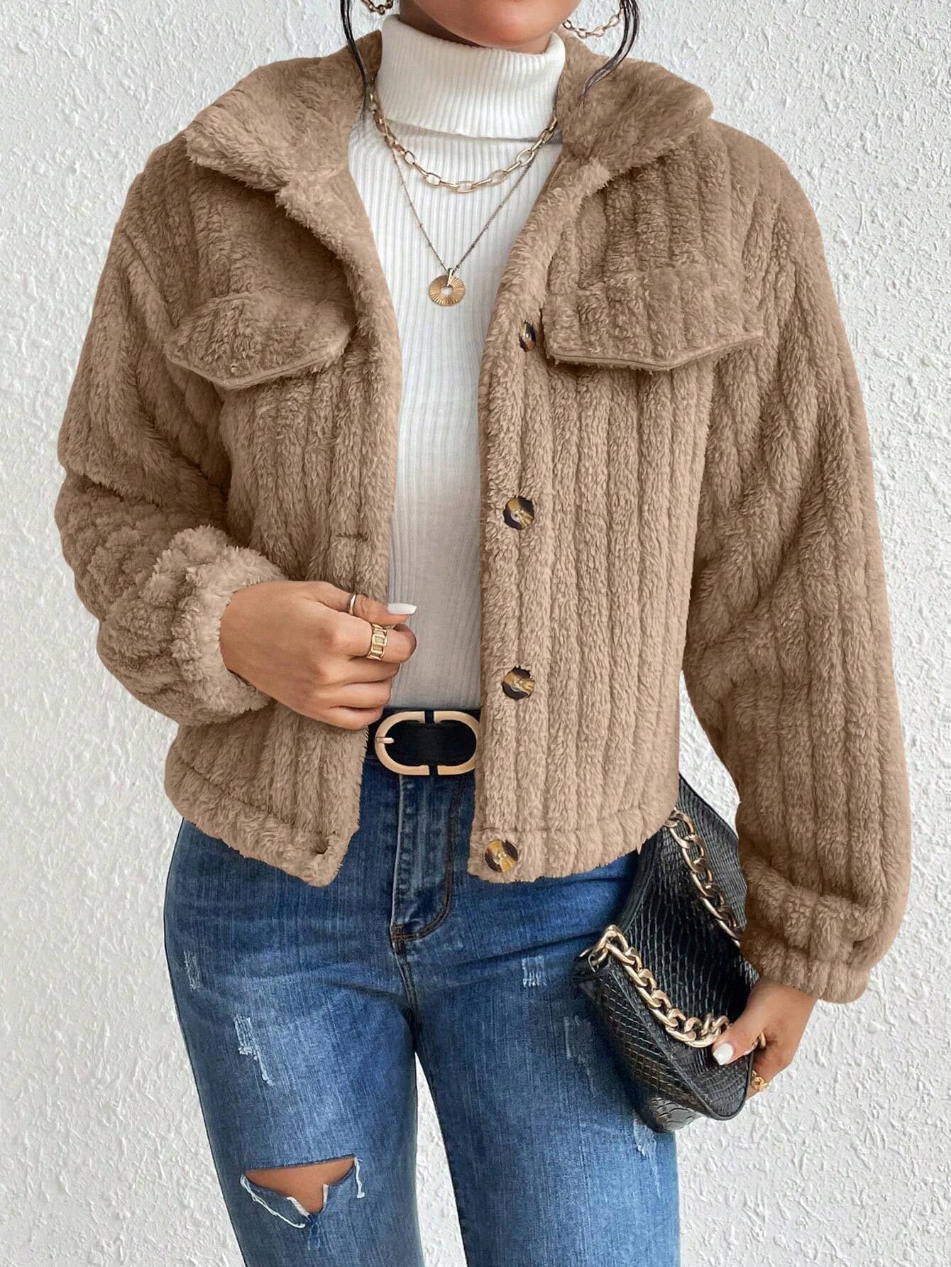 EMERY ROSE Flap Detail Flannel Jacket Fall Winter Cloth for Women