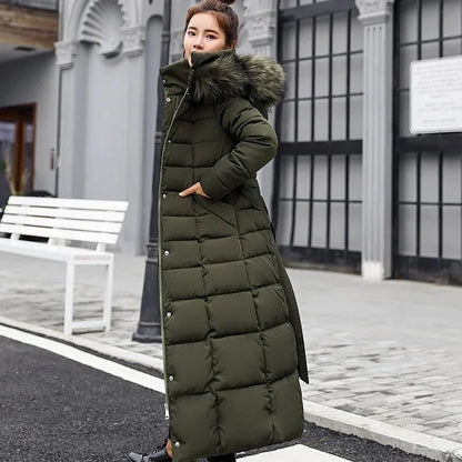 2025 New Winter Jacket Women'S Warm Fashion Bow Belt Fox Fur Collar Coat Long Dress Women'S Thick Coat
