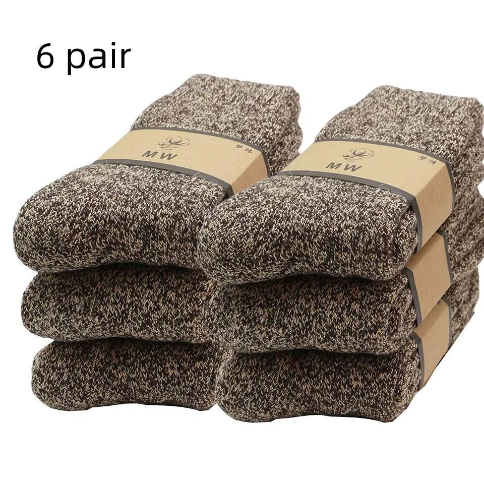 Winter Men'S Merino Wool Socks Super Thick Warm High Quality Harajuku Retro Snow Casual Antifreeze Cashmere Socks Men 3 Pair