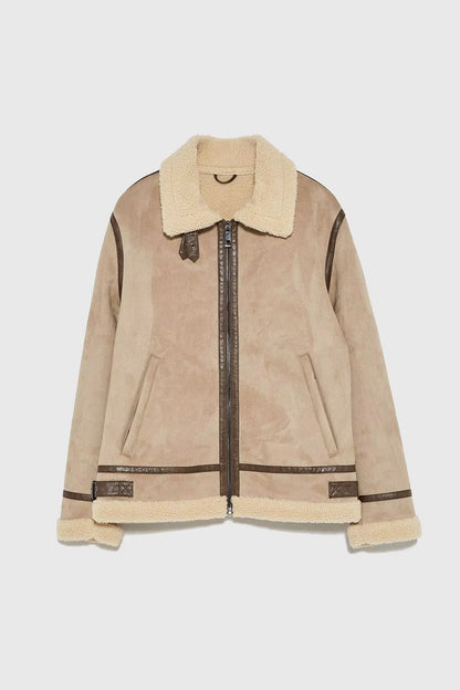 Warm Winter High-Quality Lapel Suede Cashmere Piping Double-Sided Motorcycle Punk Warm Winter Leather Jacket for Men Warm Winte