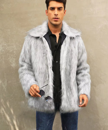 Men Faux Fox Fur Jacket Coat Winter Thick Fluffy Long Sleeve Lapel Warm Shaggy Outerwear Luxury Fur Jacket Bontjas Jackets Mens