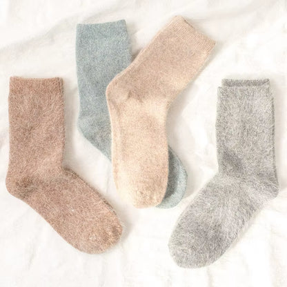 Pure Color Warm Winter Socks Angora Rabbit Hair Female Thickening Wool Socks Cotton Socks Rabbit Wool Socks Winter