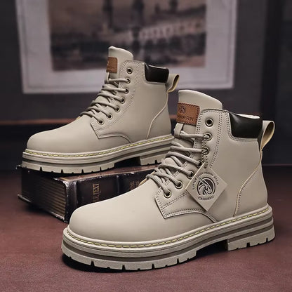High Top Boots Men'S Leather Shoes Fashion Motorcycle Ankle Boots for Men Winter Boots Man Shoes Lace-Up Botas Hombre