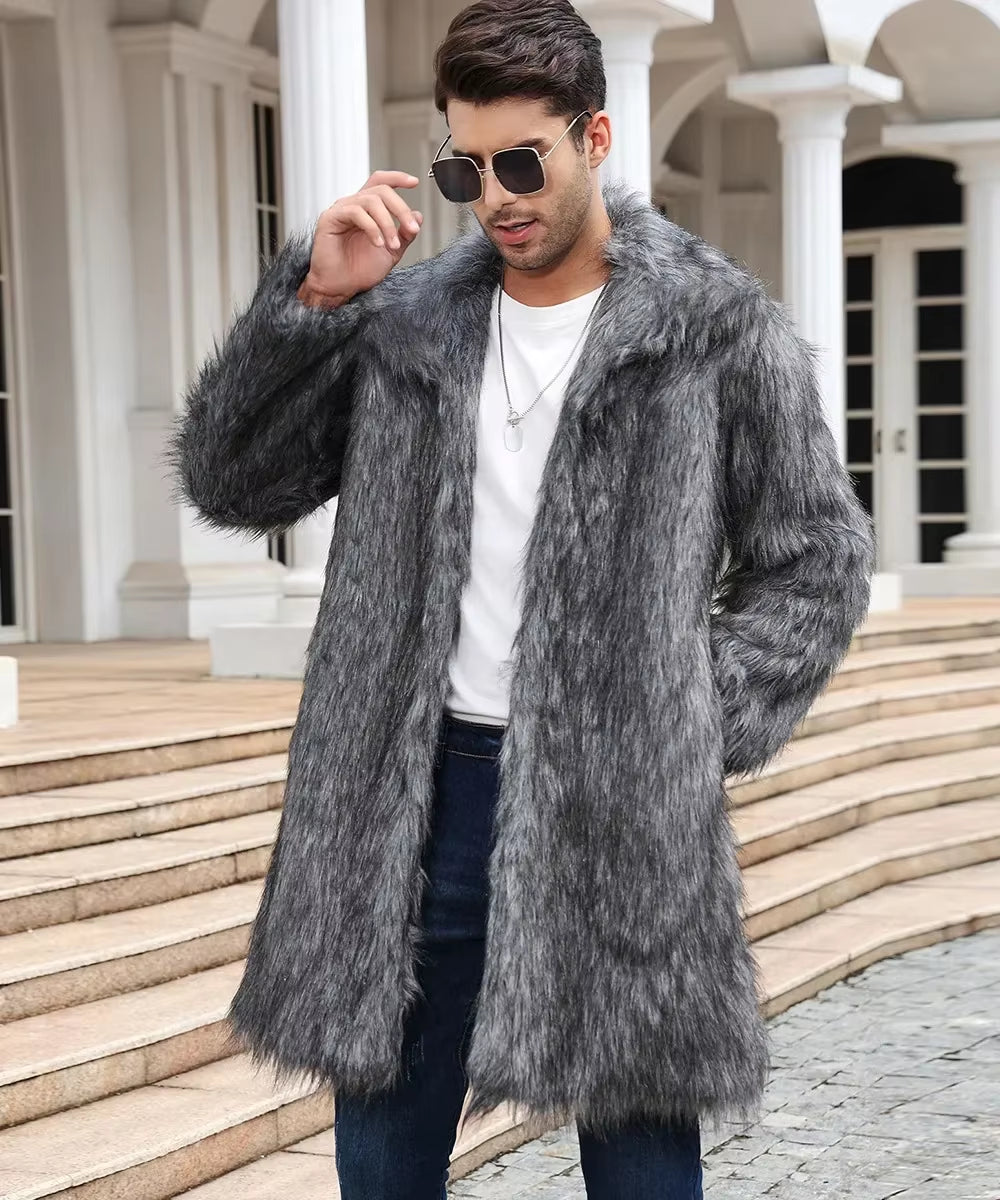 Men Faux Fox Fur Jacket Coat Winter Thick Fluffy Long Sleeve Warm Shaggy Outerwear Luxury Fur Long Jacket Bontjas Jackets Mens