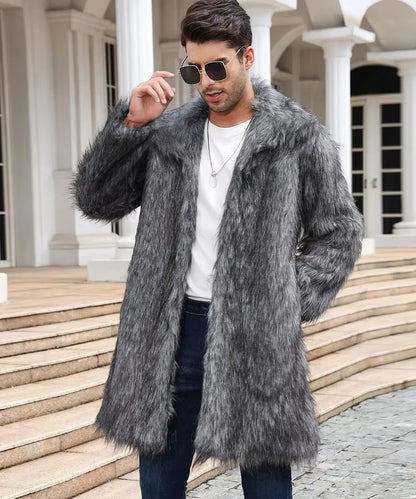 Men Faux Fox Fur Jacket Coat Winter Thick Fluffy Long Sleeve Warm Shaggy Outerwear Luxury Fur Long Jacket Bontjas Jackets Mens