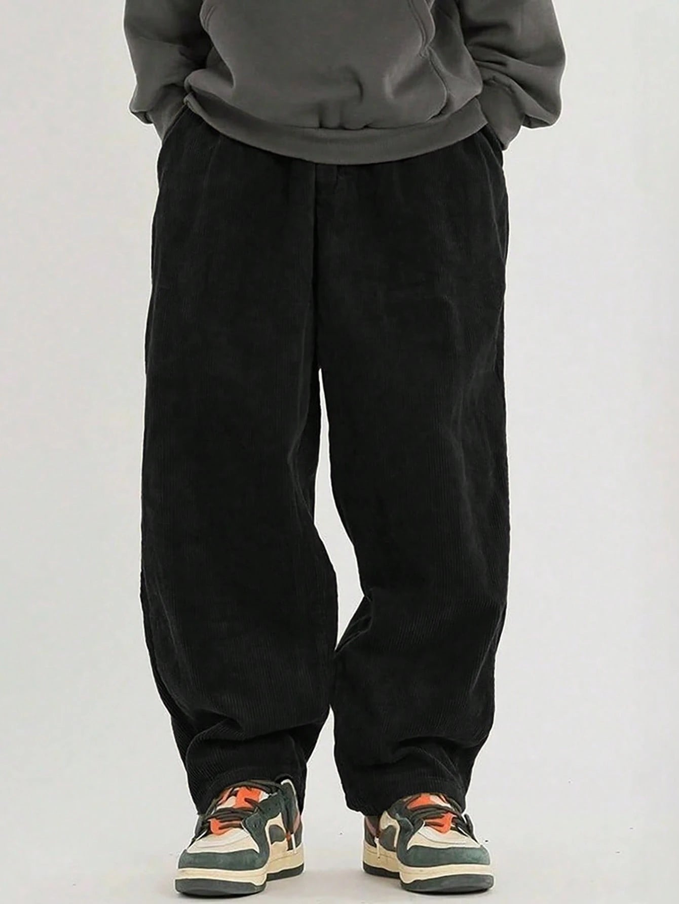 Manfinity Ezcore Loose-Fit Men'S Corduroy Pants, Black Baggy Pants Men, Corduroy Pants Men, Men'S Baggy, Korean Pants Men, for Fall Winter