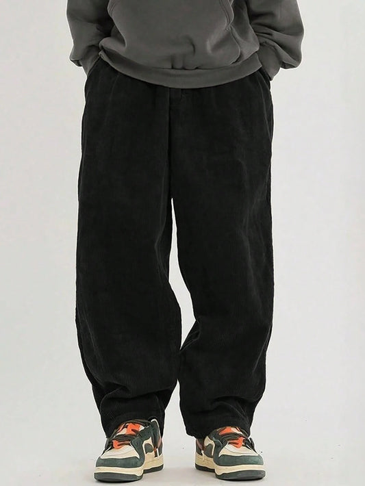 Manfinity Ezcore Loose-Fit Men'S Corduroy Pants, Black Baggy Pants Men, Corduroy Pants Men, Men'S Baggy, Korean Pants Men, for Fall Winter