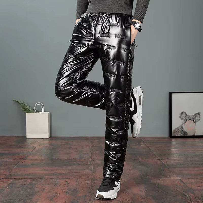 2022 New Men Winter down Pants Thick Warm Sweatpants Mens Casual Shiny Trousers Outdoor Windproof Waterproof Cotton Male Pants