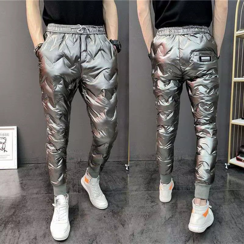 2022 New Men Shiny Winter down Pant Thick Warm Sweatpants Casual Trousers Slim Outdoor Windproof Waterproof Cotton Pants