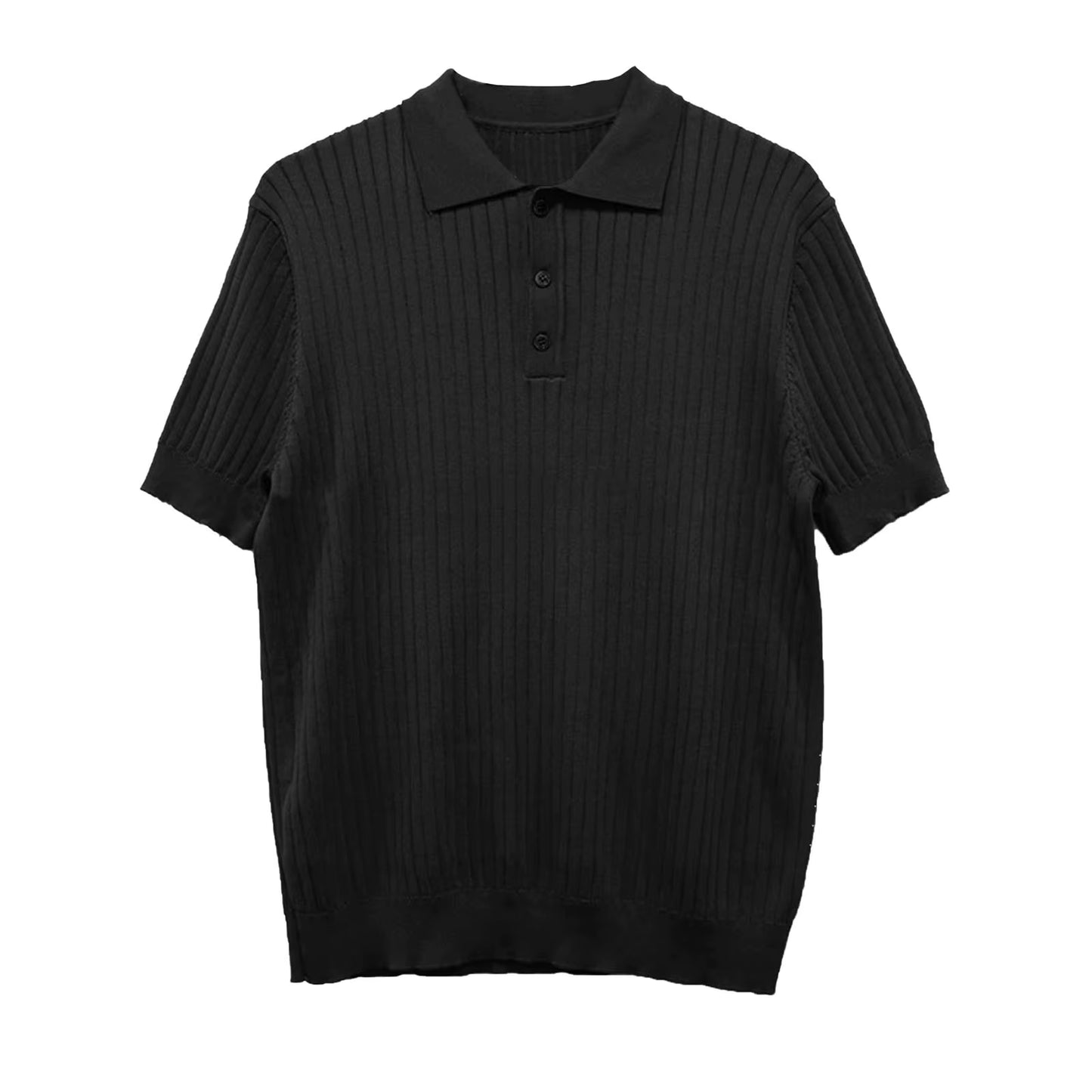 New Men Korean Style Polo Shirt Luxury Leisure Knited T-Shirt Casual Striped Solid Color Short Sleeve Breathable Retro Knitwear