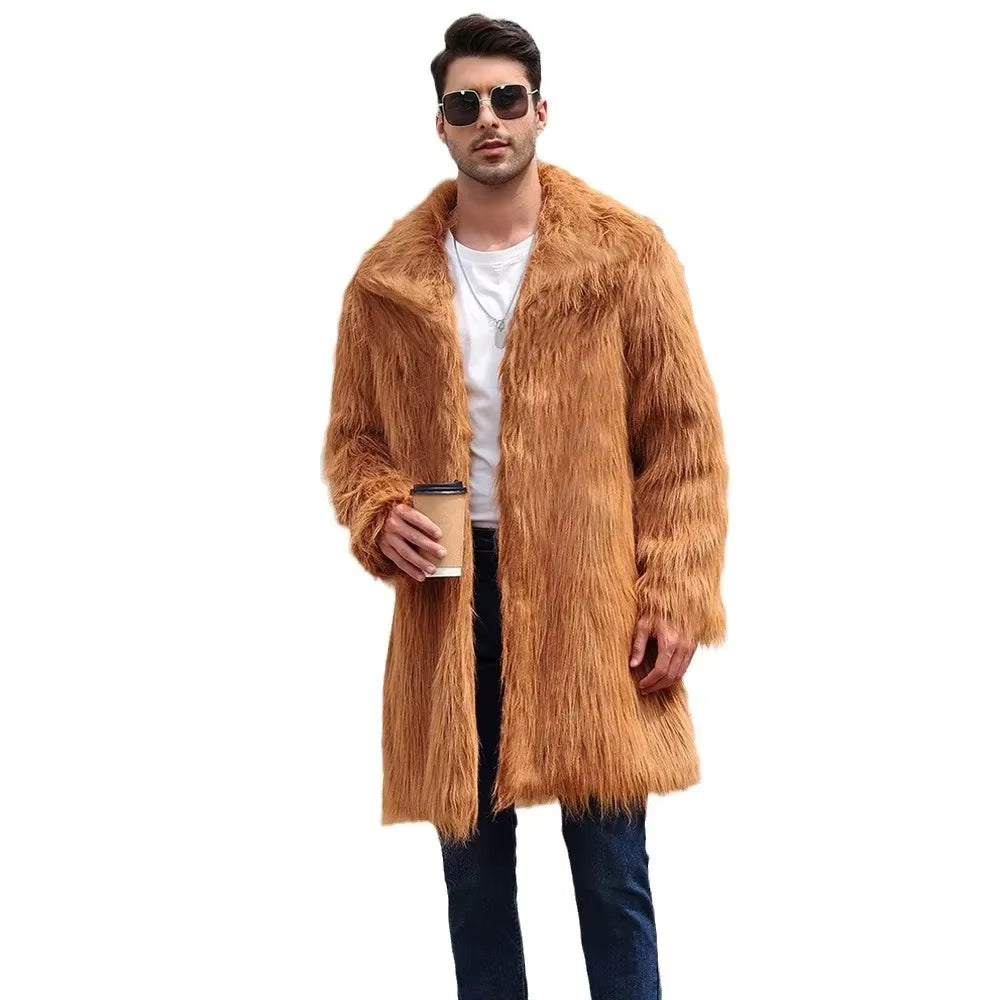 Men Faux Fox Fur Jacket Coat Winter Thick Fluffy Long Sleeve Warm Shaggy Outerwear Luxury Fur Long Jacket Bontjas Jackets Mens