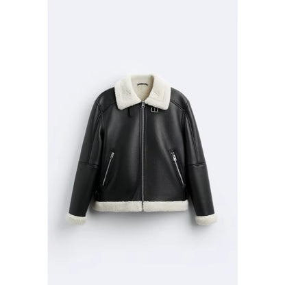 Warm Winter High-Quality Lapel Suede Cashmere Piping Double-Sided Motorcycle Punk Leather Jacket for Men