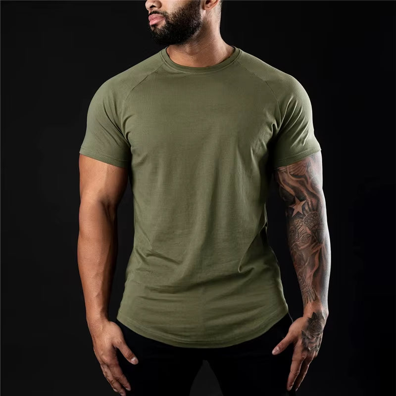 Cotton T-Shirt Summer Men'S Athleisure Workout Short Sleeve Muscle Fitness T-Shirt High Quality Men T-Shirt Gym Sport Shirt Tops