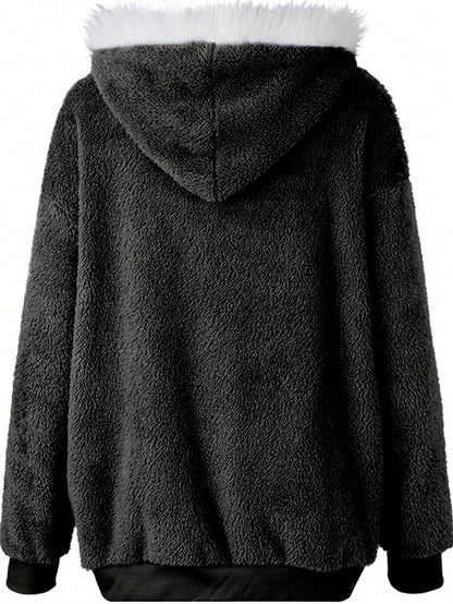 INAWLY plus Size Women'S Plush Drawstring Hooded Jacket Winter Fall Autumn