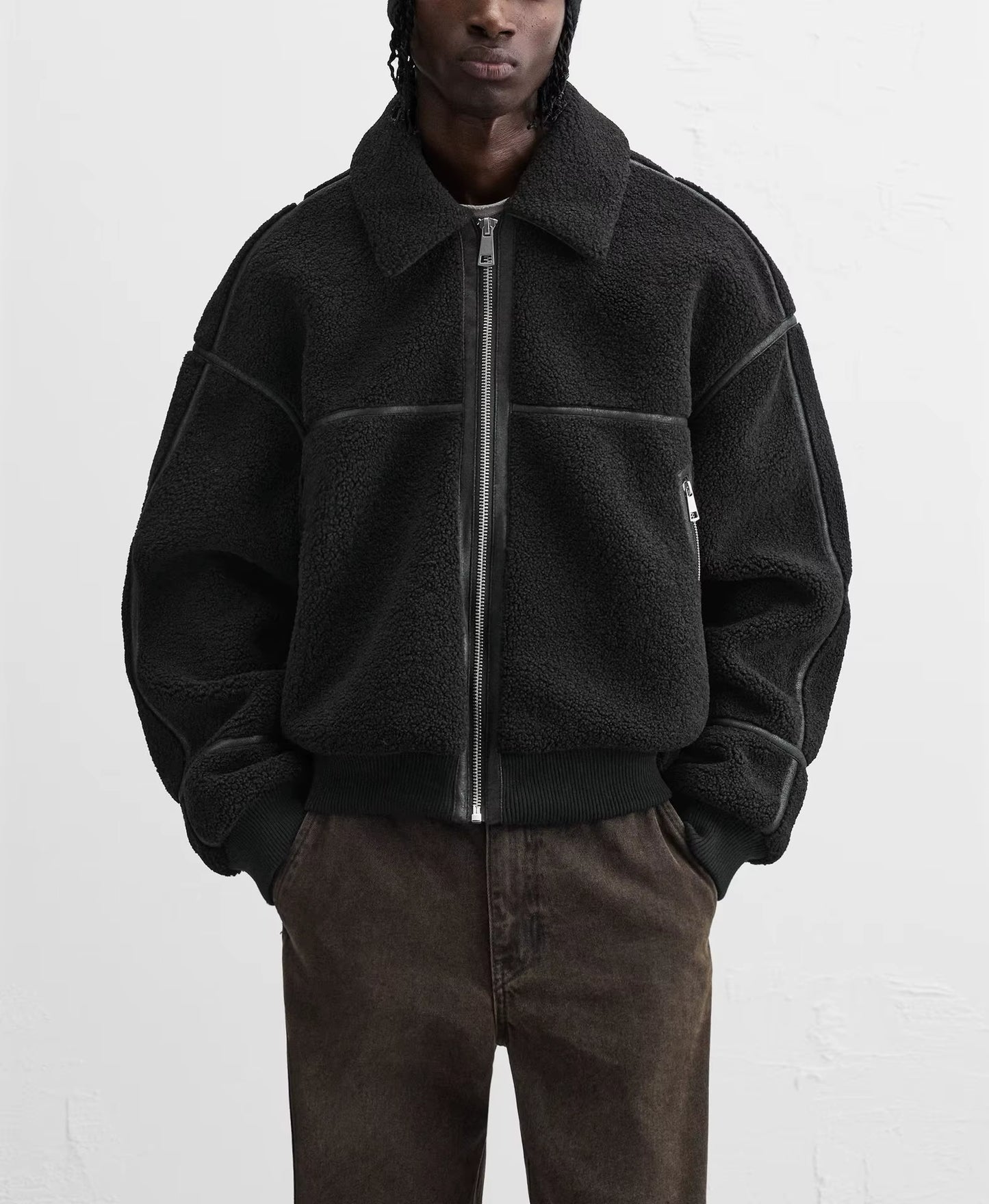 Winter Lapel Fleece Lamb Wool Jacket Men