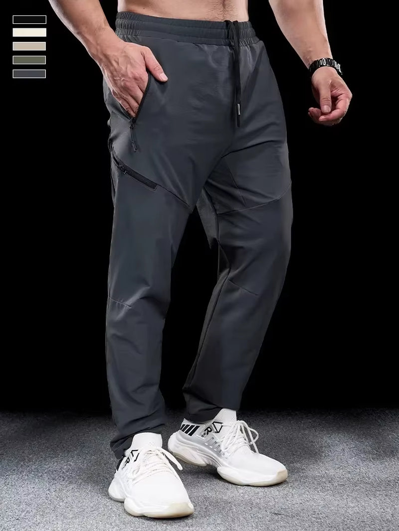New Autumn Winter Men Quick-Drying Sports Casual Trousers Gym Fitness Running Training Clothes Micro-Elastic Zipper Pocket Pants