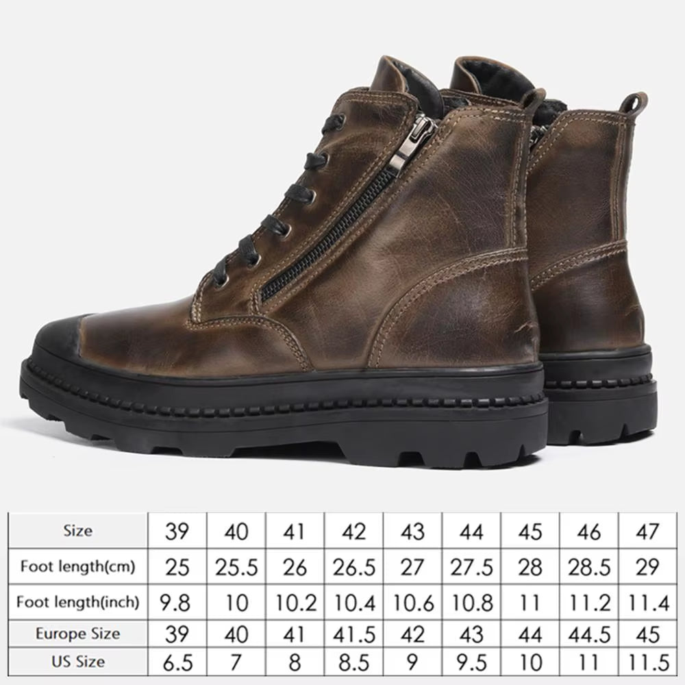 Natural Cow Leather Men Winter Boots Handmade Retro Men Boots Genuine Leather Men Winter Shoes #JM9550