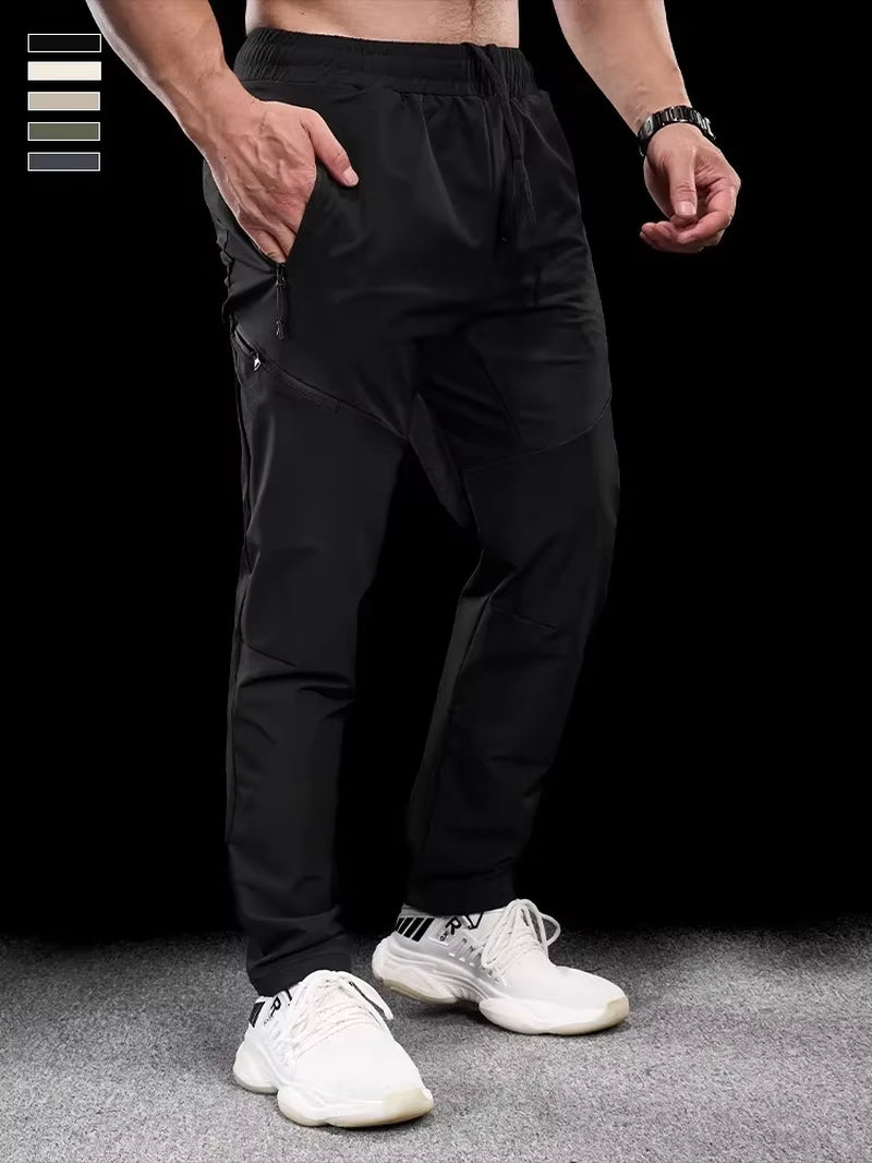 New Autumn Winter Men Quick-Drying Sports Casual Trousers Gym Fitness Running Training Clothes Micro-Elastic Zipper Pocket Pants