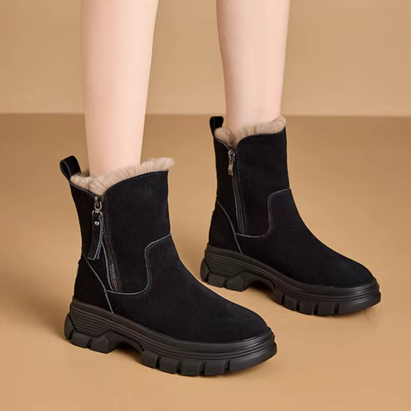 New 2025 Women Winter Boots Thicken Fur Snow Boots Women'S Leather Shoes Soft High Top Winter Shoes Ladies Non-Slip Boots