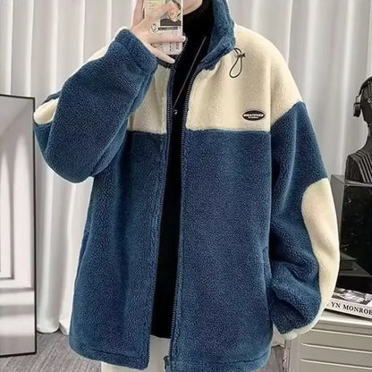 Trendy Sheep Velvet Jacket for Men Loose Fit Fleece Lined Thickened Top Autumn/Winter Style Casual Work Jacket Korean Version