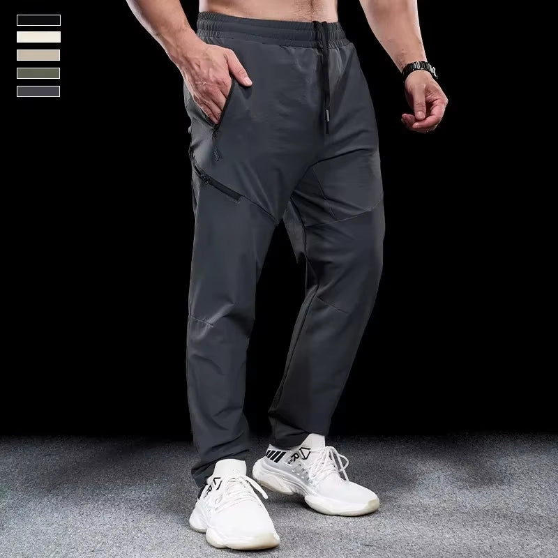 New Autumn Winter Men Quick-Drying Sports Casual Trousers Gym Fitness Running Training Clothes Micro-Elastic Zipper Pocket Pants